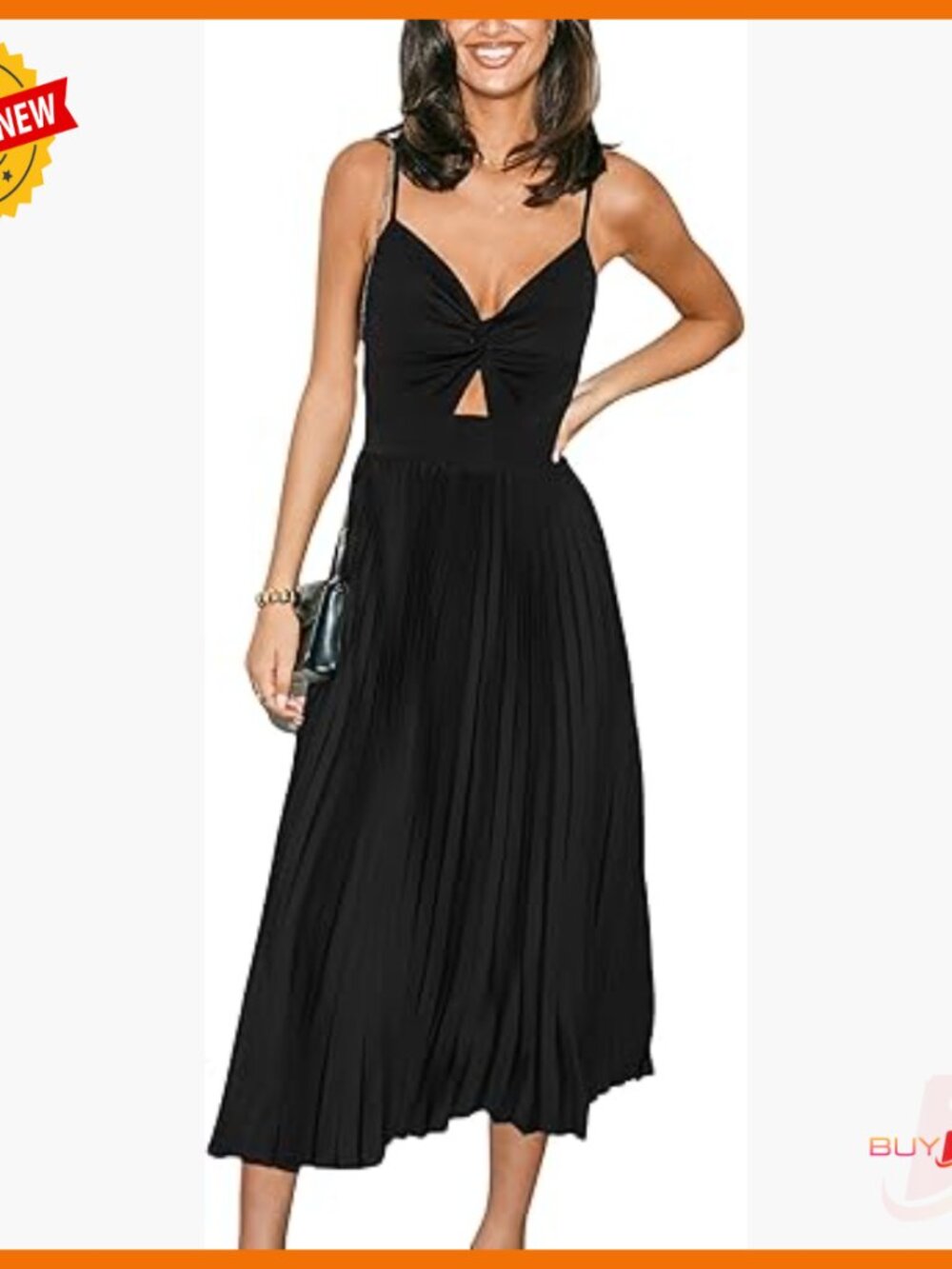 Black Sweetheart Midi Dress With Adjustable Spaghetti Straps And Cutout Detail